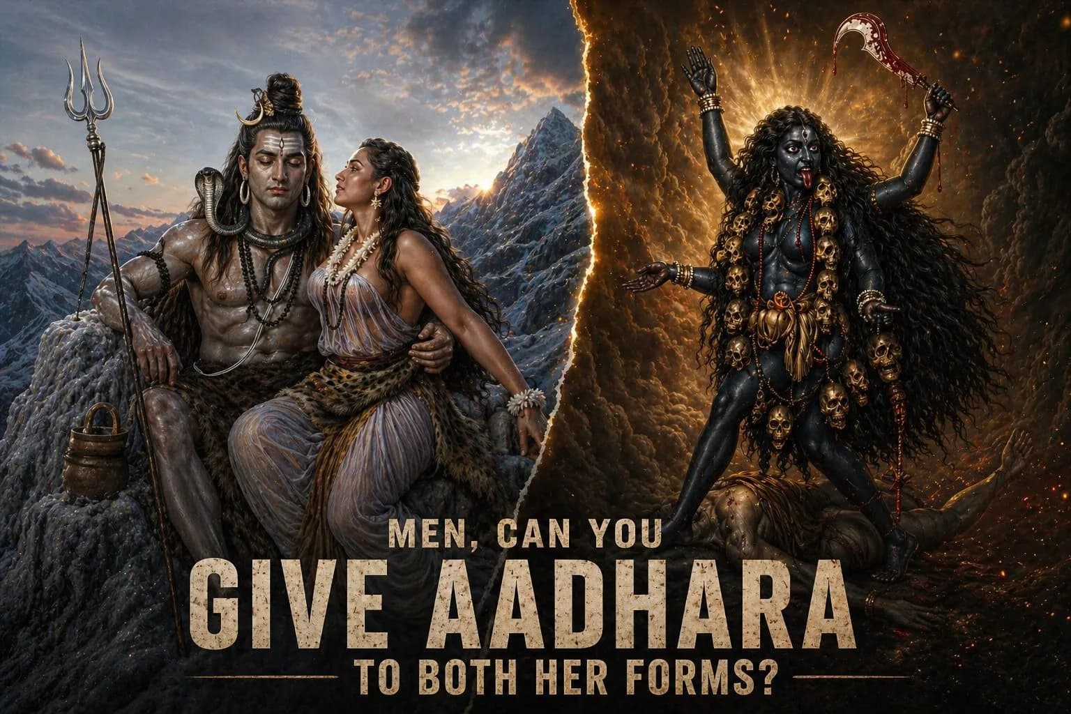Shiva beside Parvati and beneath the feet of Kali